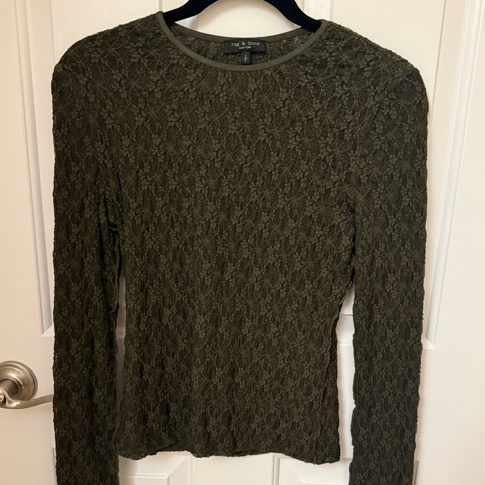 rag & bone Ellie Lace Top Long Sleeve Blouse - Olive - Picture 2 of 3